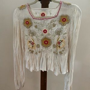 Crop Embroidered Peasant Swing Top